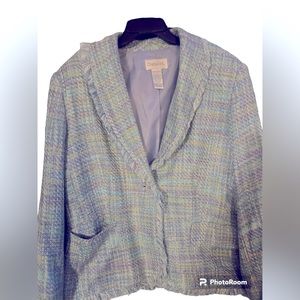 Chadwicks Womens Frayed Edge Blue lavender Tweed Blazer sports coat